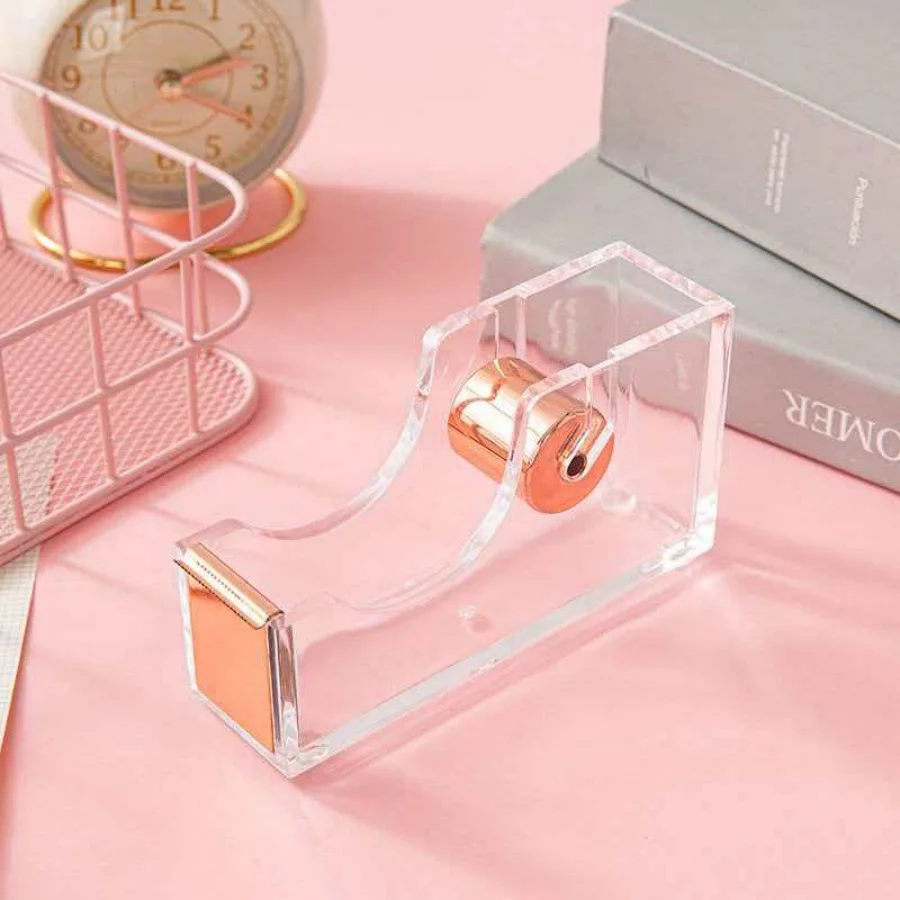 suporte-de-fita-adesiva-em-acrilico-transparente-elegante-maquina-de-corte-de-fita-com-detalhe-em-ouro-rose-para-uso-diario-em-escritorio-e-papelaria
