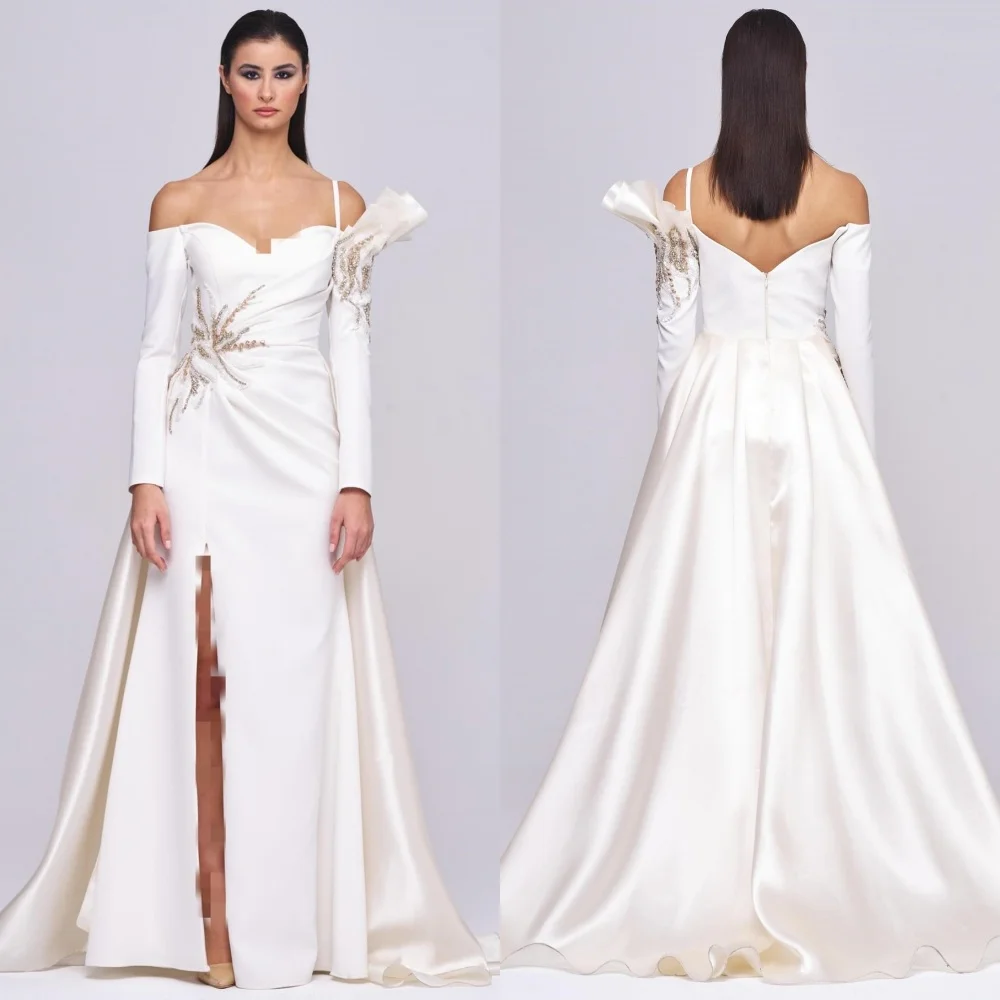 

Customized Elegant Exquisite Charmeuse Sequined Pleat A-line Off-the-shoulder Long Dresses Bespoke Occasion Sexy