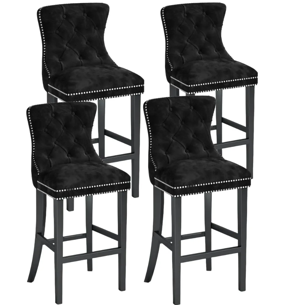 Counter Height Bar Stools, Velvet Tufted High Bar Stools with Back and Footrest, Upholstered Bar Tall Chairs for Kitchen Island