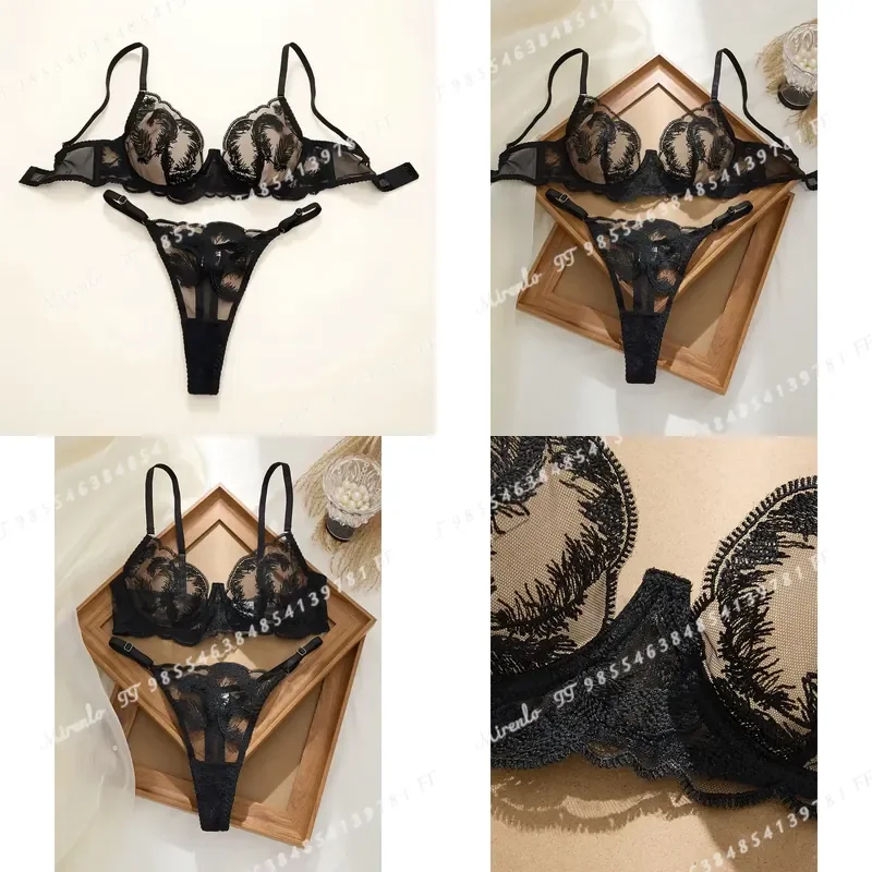 Black Feather Women's Underwear Set Soft Comfortable Stylish Intimate Apparel Lingerie Ensemble for Ladies
