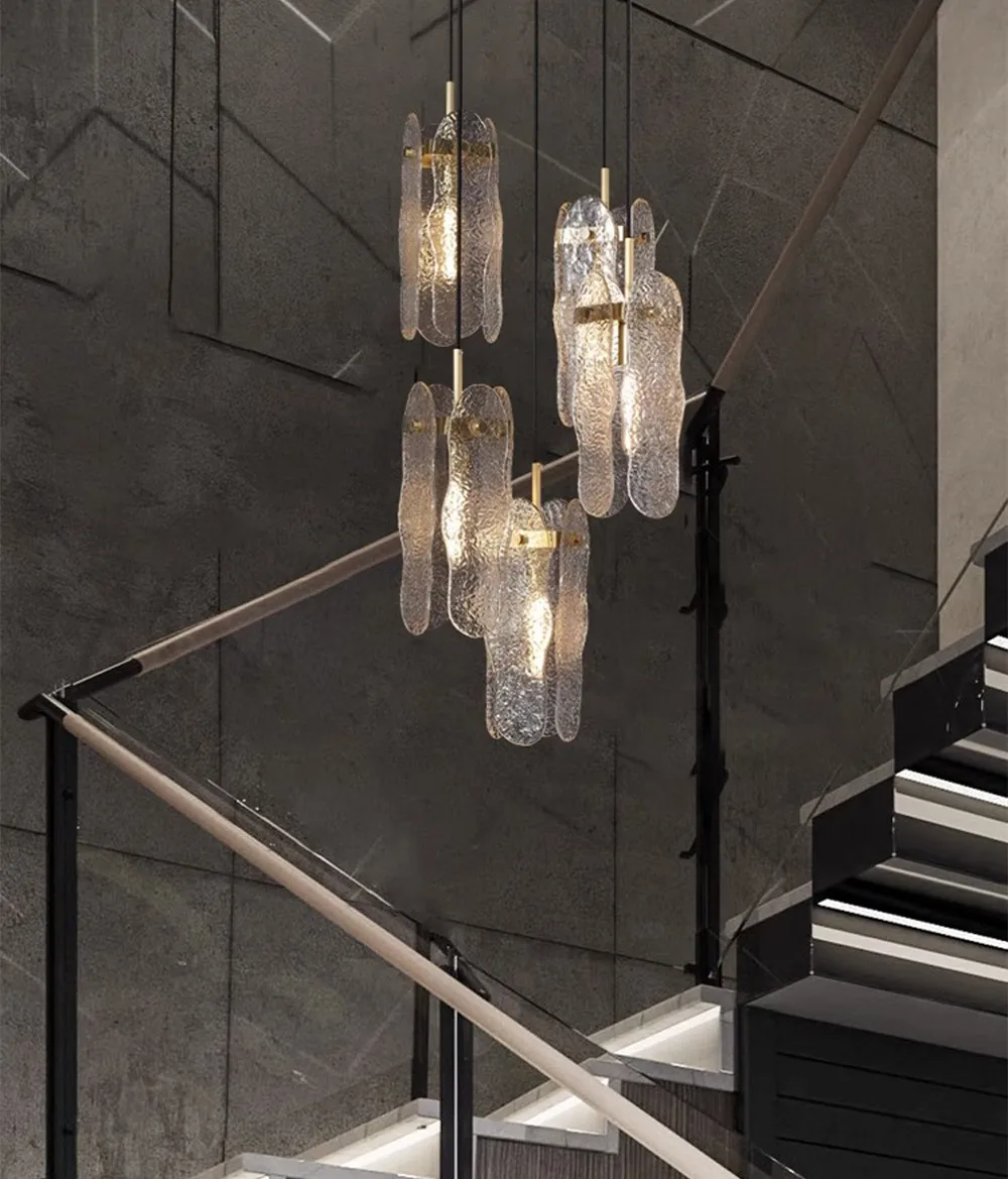 Modern Luxury Water Ripple Glass Living Room Chandelier For Restaurant Bedroom Ceiling Lamp Staircase Hall Decor Lustre Fixtures