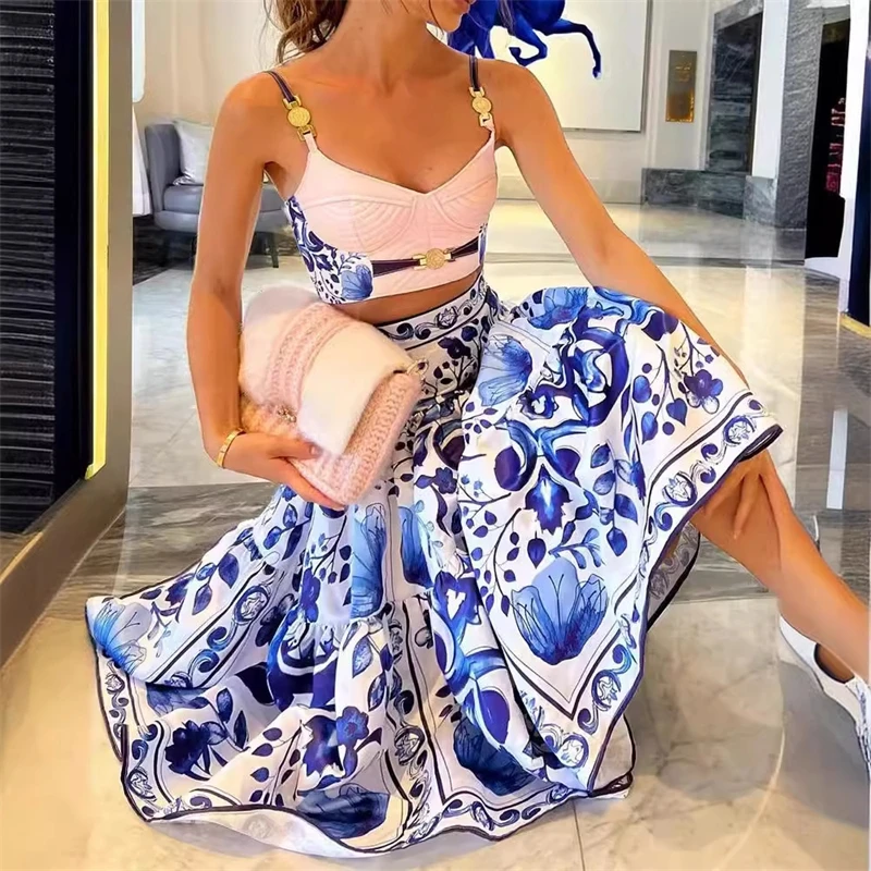

Best Selling New Style Printing Tank Skirt Set Large Movement Dress 2-Piece Set Fashionable Independent Station