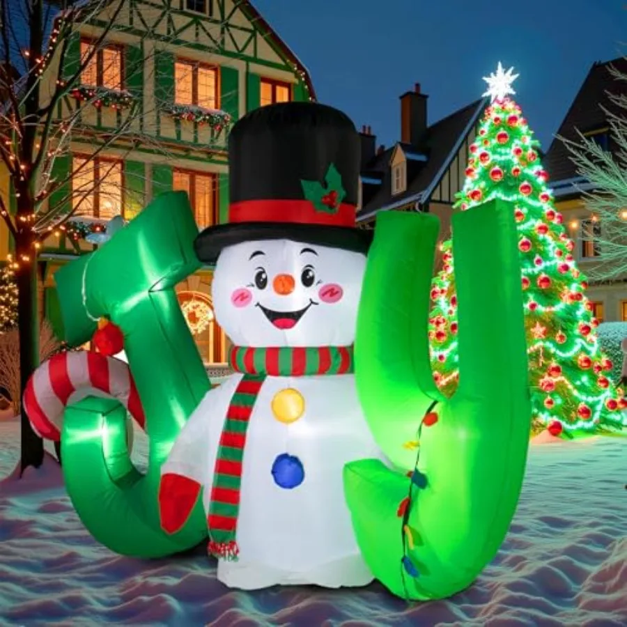

Inflatable Snowman with Joy Letters, 6.5FT Long Blow Up Outdoor Decor with Built-in LED Lights for Christmas Outdoor Decor Gard