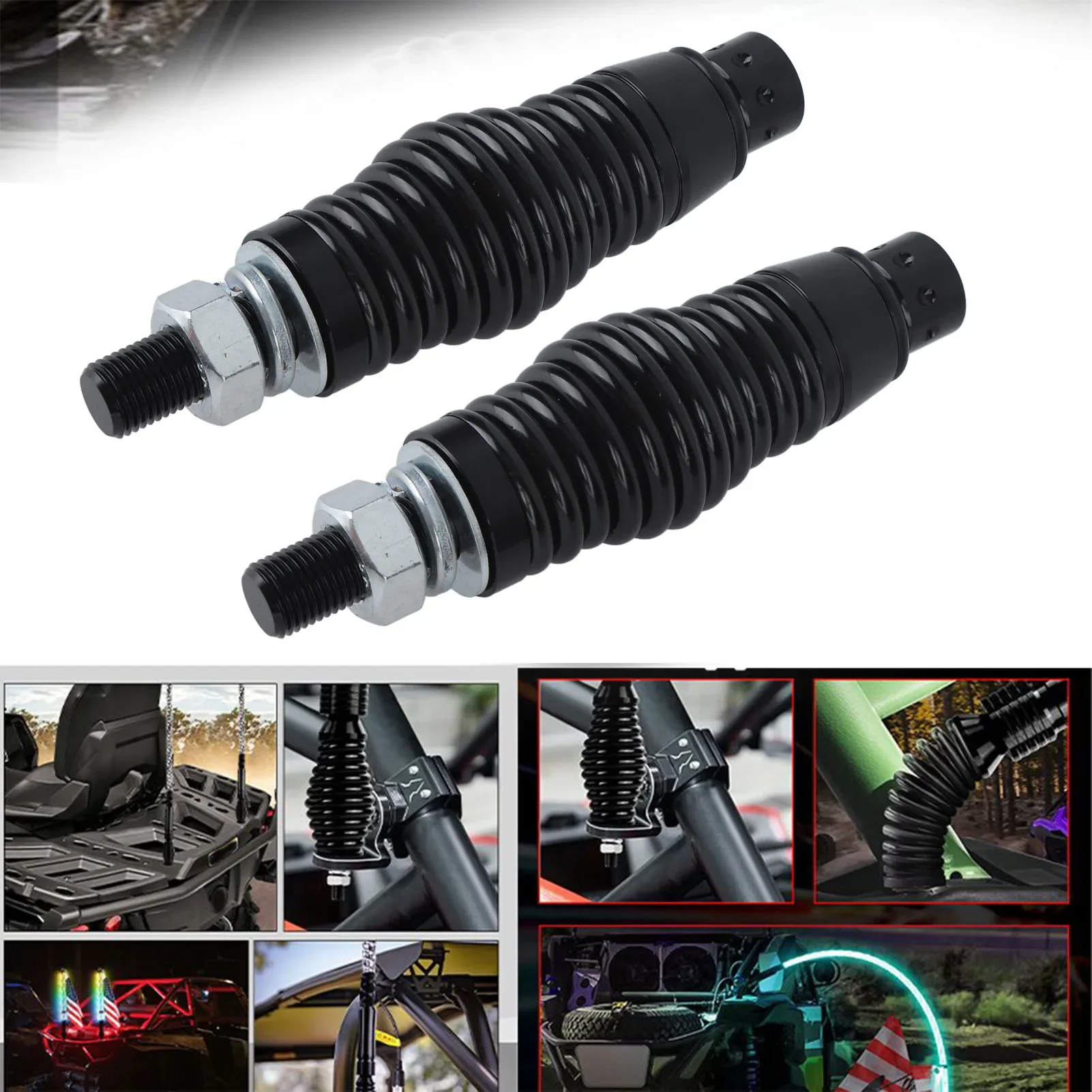 Black New Shock Spring Base Bracket Parts 2Pcs RGB LED Whip Light Spring Base Protective Mounting Mount For Polaris RZR UTV ATV