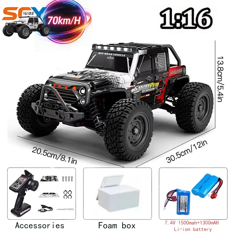 

Радиоуправляемая полноприводная машинка 4WD, 50 км/ч, высокоскоростная, со светодиодной подсветкой, на пульте управления, SCY 16103, масштаб 1:16, монстр-трак для детей, аналог Wltoys 144001