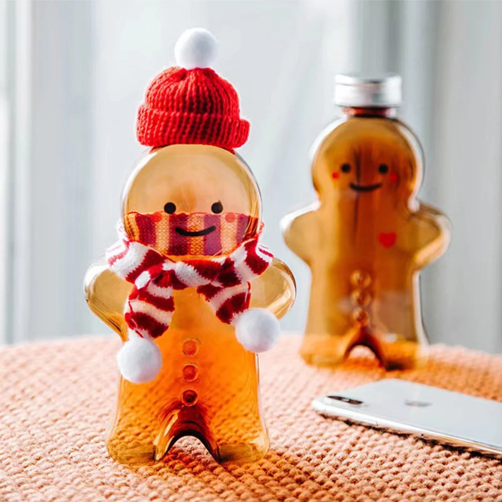 10 Pcs Gingerbread Bottle with Lid Christmas Drink Water for Girls Plastic Bottles Caps Man