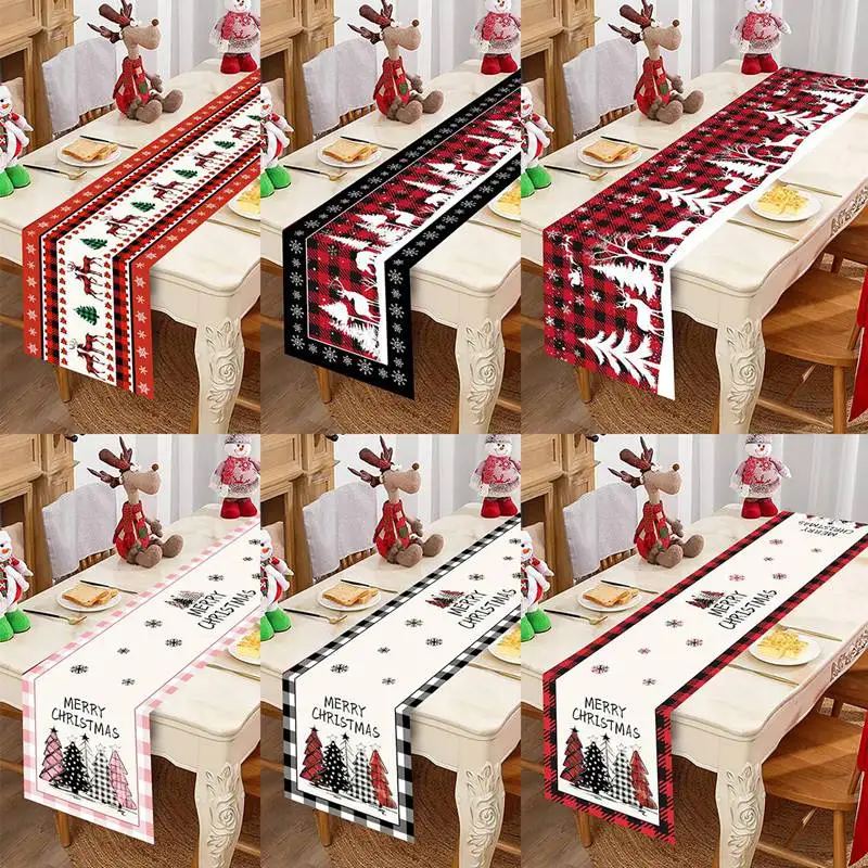 Christmas Table Runner Merry Christmas Decorations For Home 2024 Cristmas Table Flag Cover Navidad Noel Gift New year Tablecloth