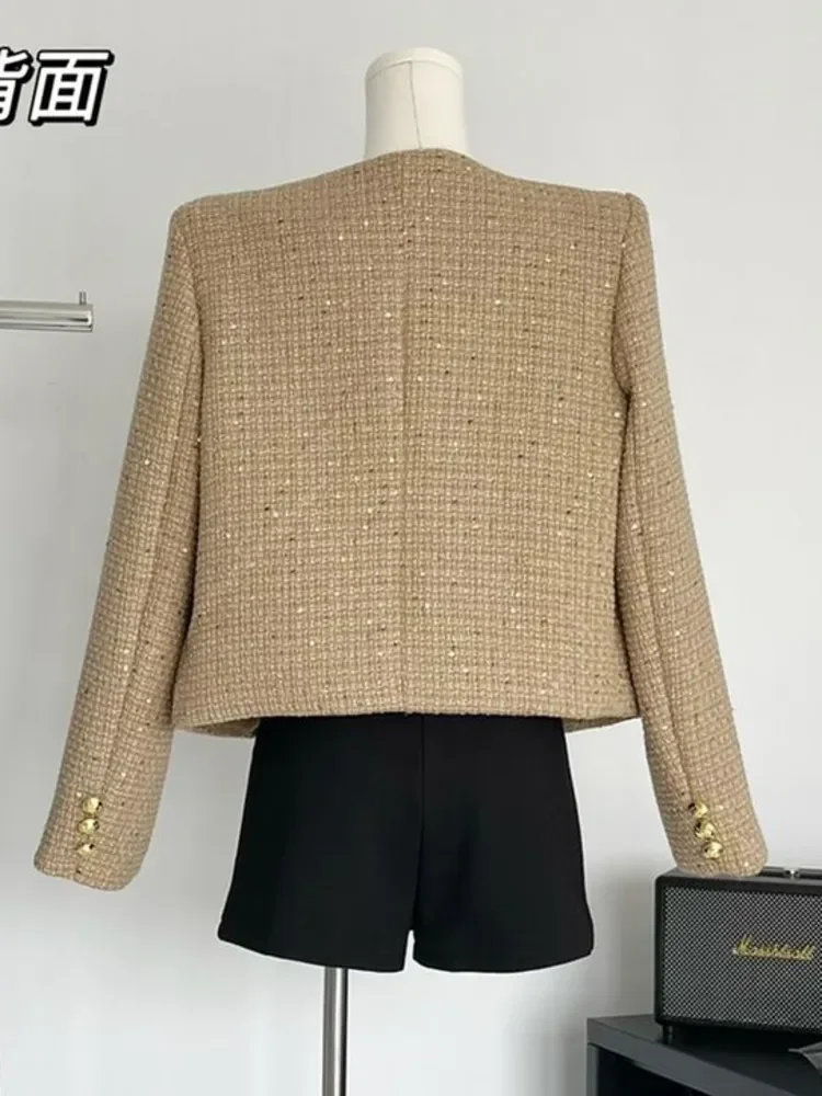 Veste en tweed vintage pour femmes, manteau décontracté, vêtements d'extérieur français, mode coréenne, haute qualité, automne, hiver