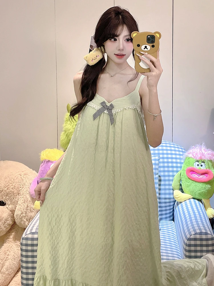 DAIMELU sexy sleepwear girl nightdress women with chest pad summer cute solid color cloud cotton pajamas nightgown loungewear