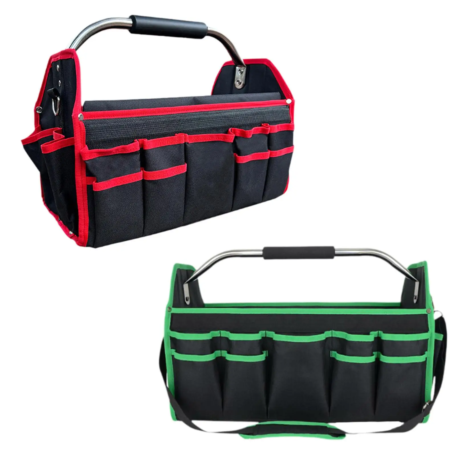 16inch Folding Tool Storage Bag Tote Multifunctional with Multi Pockets Metal Carry Handle for Emergency Tool Lightweight Sturdy