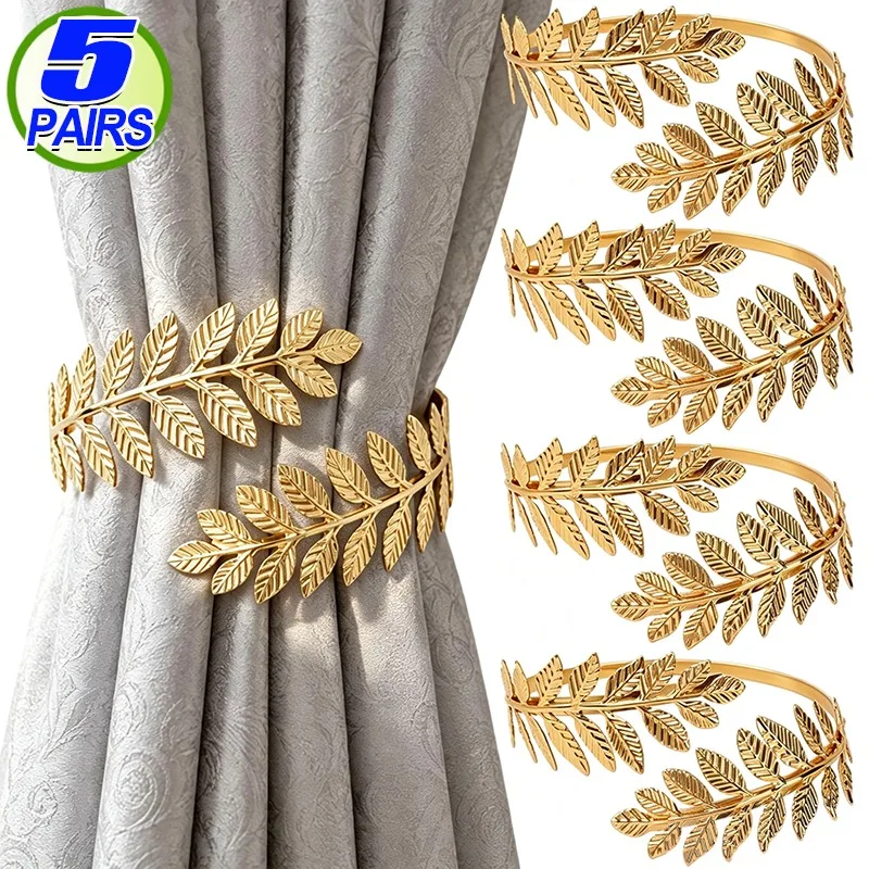 Leaf Curtain Tiebacks No Drill Metal Wrap Around Holdbacks Gold Silver Alloy Decorative Drapes Clips for Sheer Blackout Curtains