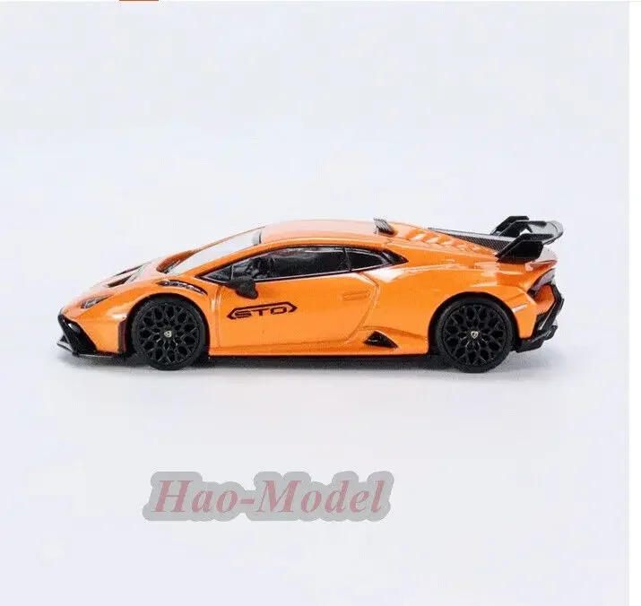 TSM MINIGT 1/64 Mobil Model Alloy Lamborghini huracan STO, mainan simulasi Diecast hadiah ulang tahun, koleksi tampilan hobi warna oranye