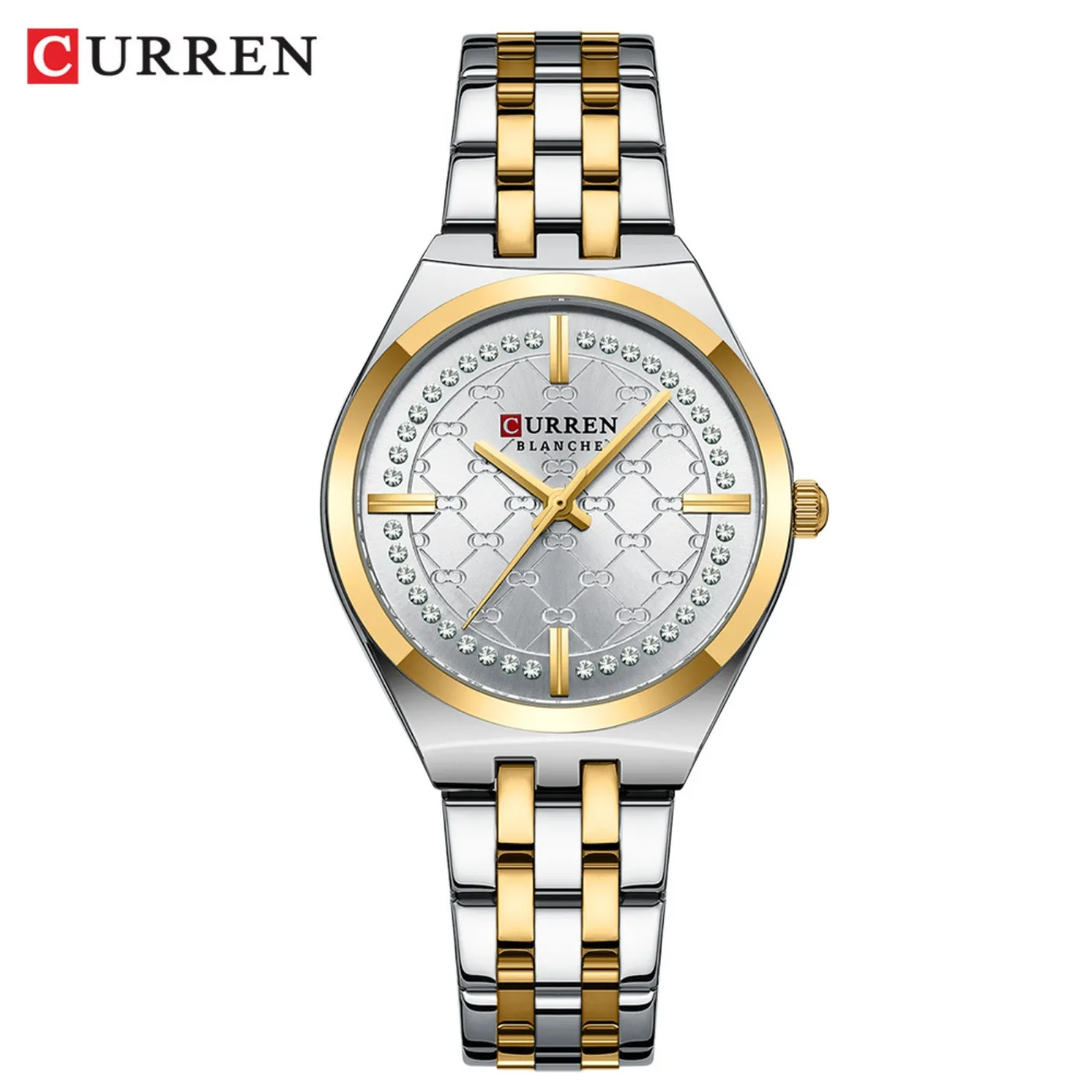 CURREN 9096 Ladies' Stainless Steel Strap Quartz Wristwatch with Printed Dial Fashionable Waterproof and Diamond-set Scale Gifts