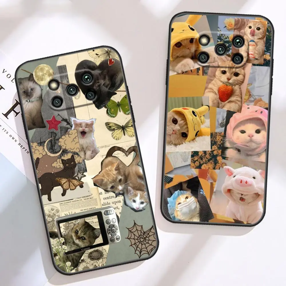 Line Art Funny Cute Cat Phone Case For Xiaomi Poco X5 X4 X3 M5 M4 M3 F5 F4 F3 GT Pro NFC Black Shark 5 Mix 3 4 Case Funda Shell