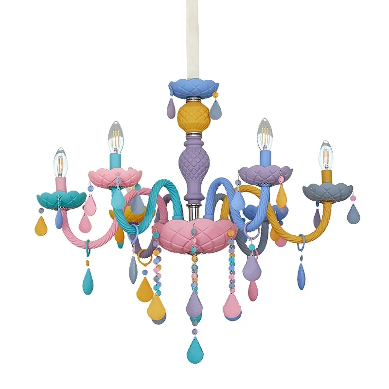 Rainbow Crystal Chandelier European Candle Bedroom Children\'s Room American Girl Princess Makaron Pendant Chandeliers Light