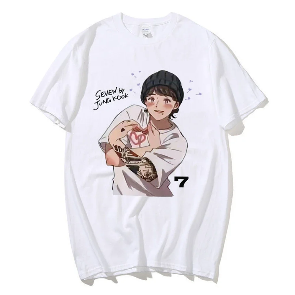 Casual Women\'s T-shirt KPOP SEVEN 7 JUNG-KOOK Female Short Sleeve Summer Harajuku Fashion Couple Kawaii Cartoon Print Tee Top