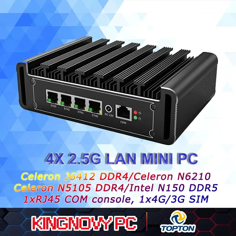 

Твердый прибор Intel N150 для брандмауэров 4x 2,5G LAN i226-V безвентиляторный мини-ПК N5105 J6412 N6210 Мини-компьютер pfSense OPNsense Proxmox