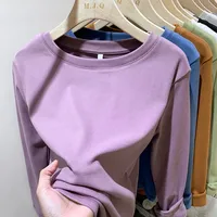 Purple Sweet Potato Velvet Base Layer Women's Autumn Winter Round Neck T-Shirt Slimming Inner T-Shirt Smooths Your Silhouette Lo