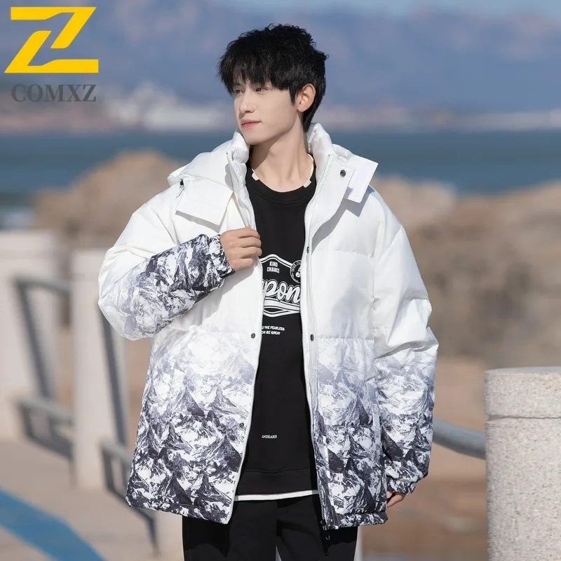 Men Outdoor Hooded Windbreaker Winter Waterproof Windproof Cotton-Padded Coat Casual Streetwear with Thermal Lining  Long Jacket