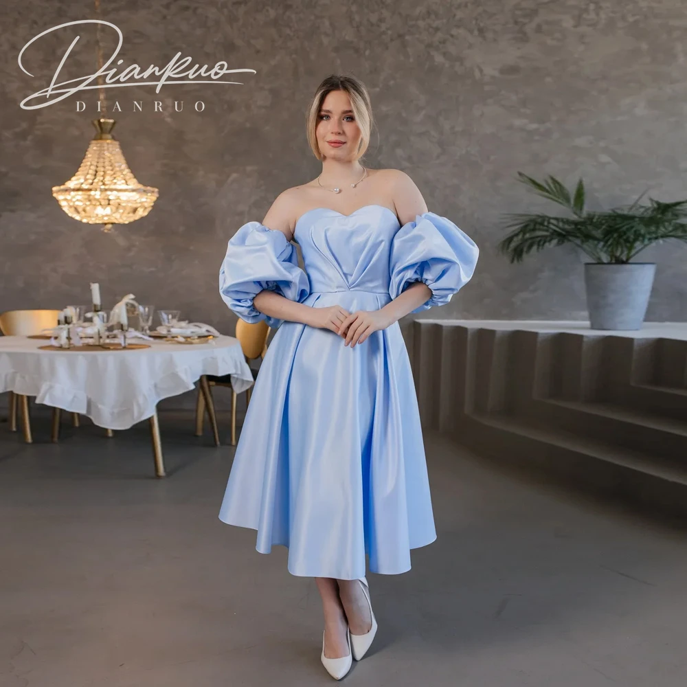 

Elegant Satin Evening Dresses Sweetheart A-Line Prom Dresses Women Lace-up Tea-Length Formal Corset Party Prom Gown Customized