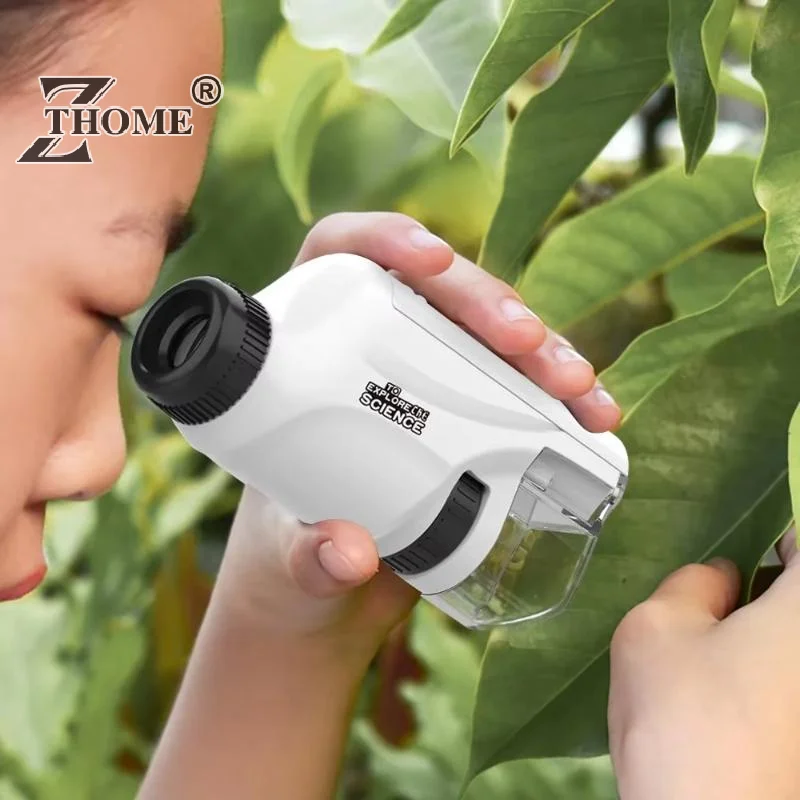 Kids Portable Handheld Microscope 60X To 120X Zoom With LED Light Adjustable Focus For Science Learning Outdoor Exploration