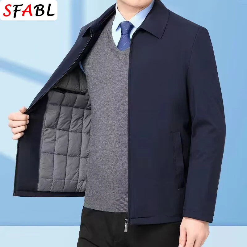 Luxury Casual Blazers for Men Winter Jackets Warm Padded Solid Color Winter Jacket Men Business Office Dress Coat Black Outwear