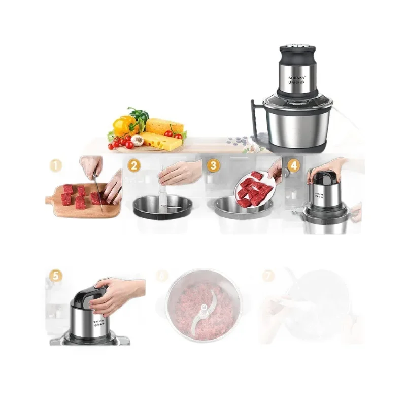 4L Small Meat Grinder Household Automatic Meat Cutting Machine Electric Cooking Grinder