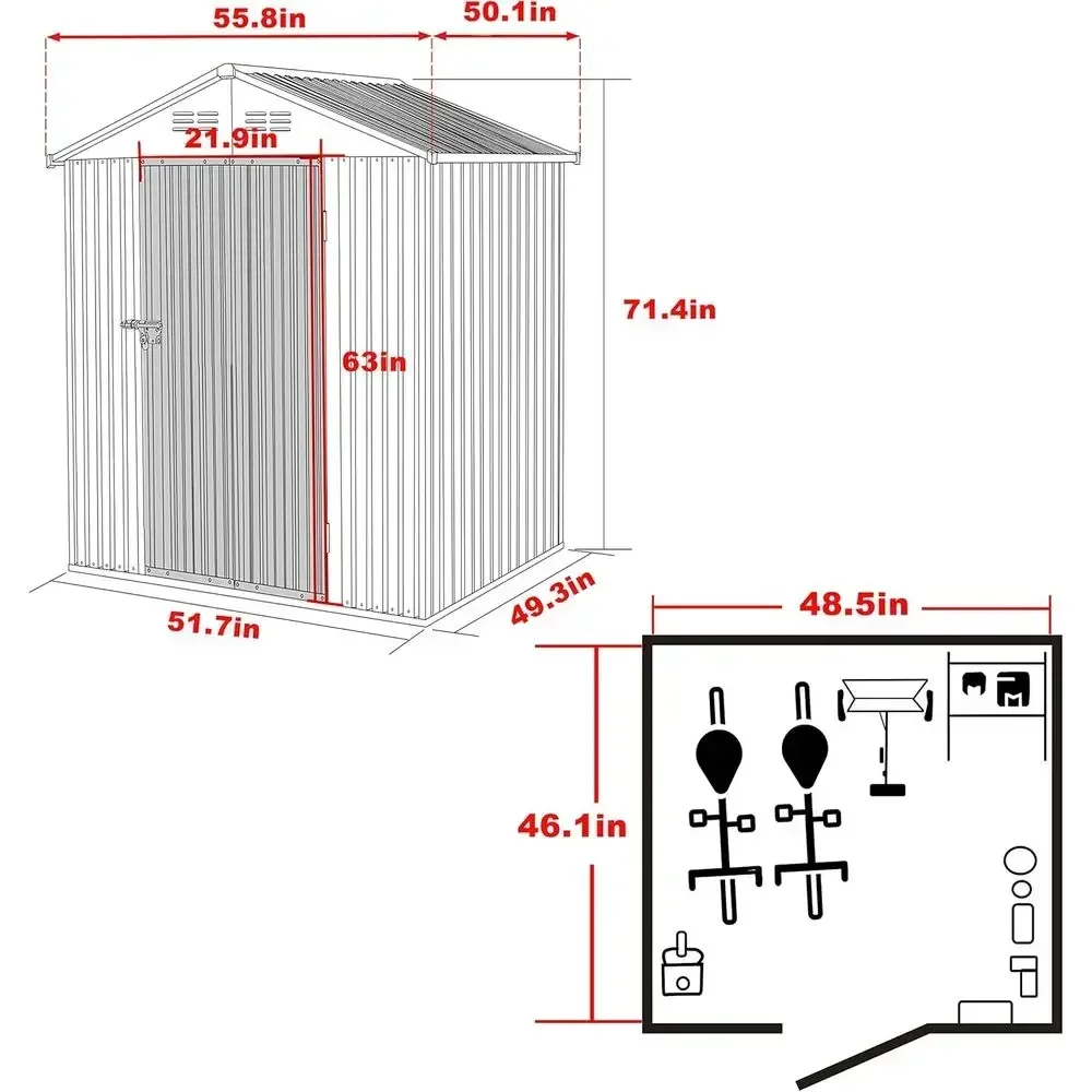 4x4 Outdoor Metal Storage Shed Kit with Door and Lock, Waterproof Garden Utility Shed, Gray