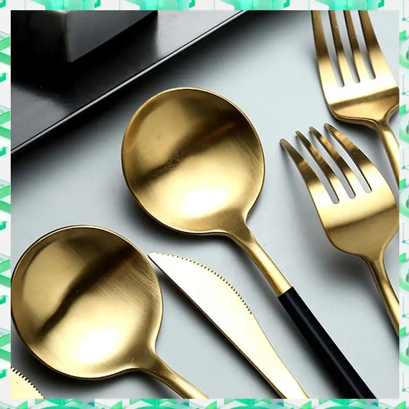 

FIZP 24Pcs Stainless Steel Dinnerware Set Cutlery Spoon Fork Knife Western Cutleri Silverware Flatware High Guality ,Green-Gold