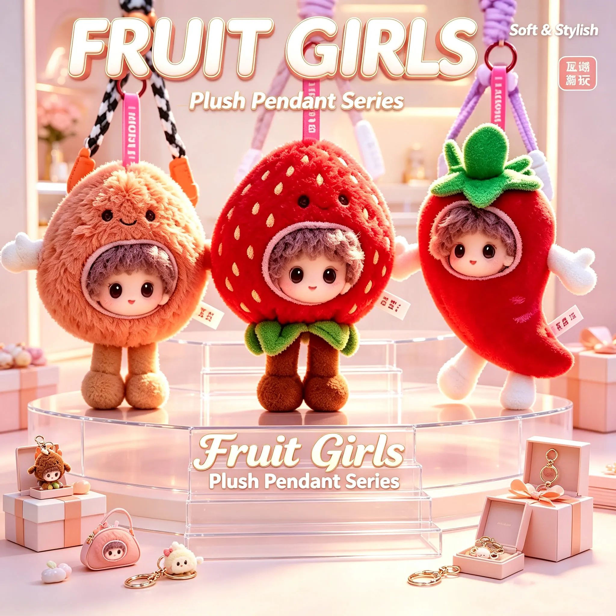 The First Hit Product - Fleece Collection for Phone Cases Featuring Fruit Series, Hanging Toy Set, Christmas Gift for Girls
