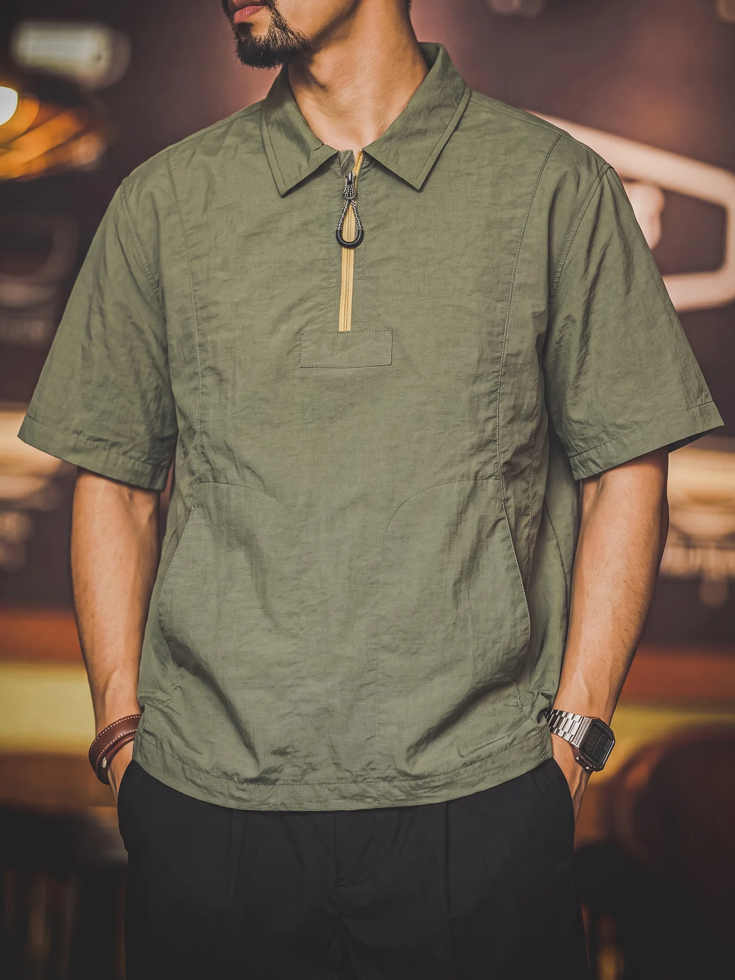 Outdoor Lightweight Men's  Shirt Summer Half Zip Short Sleeve UPF50 Sun Protection Casual Fashion Breathable Sweat Absorbent