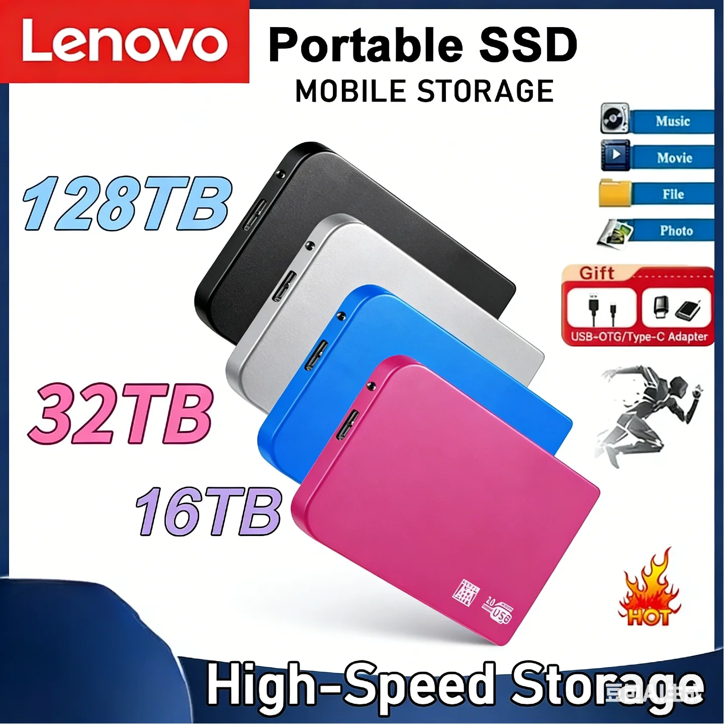 

Внешний корпус для SSD-накопителя Lenovo 128 ТБ, USB 3.0, высокоскоростной, с кабелем USB 3.0, ABS-пластик