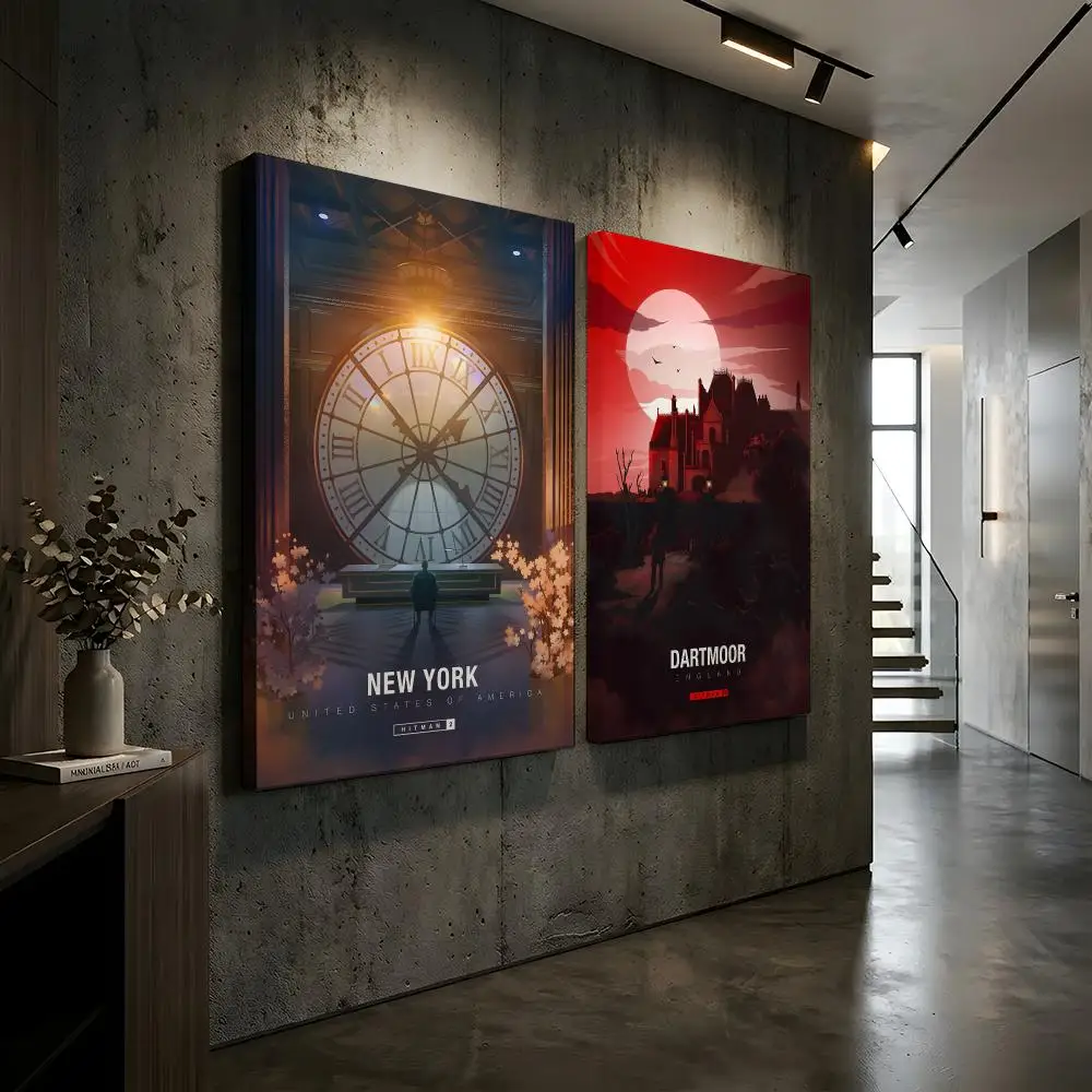 H-Hitman Agent Game Framed Wall Painting Canvas Wall Art Inner Frame Waterproof Home Decor For Living Room