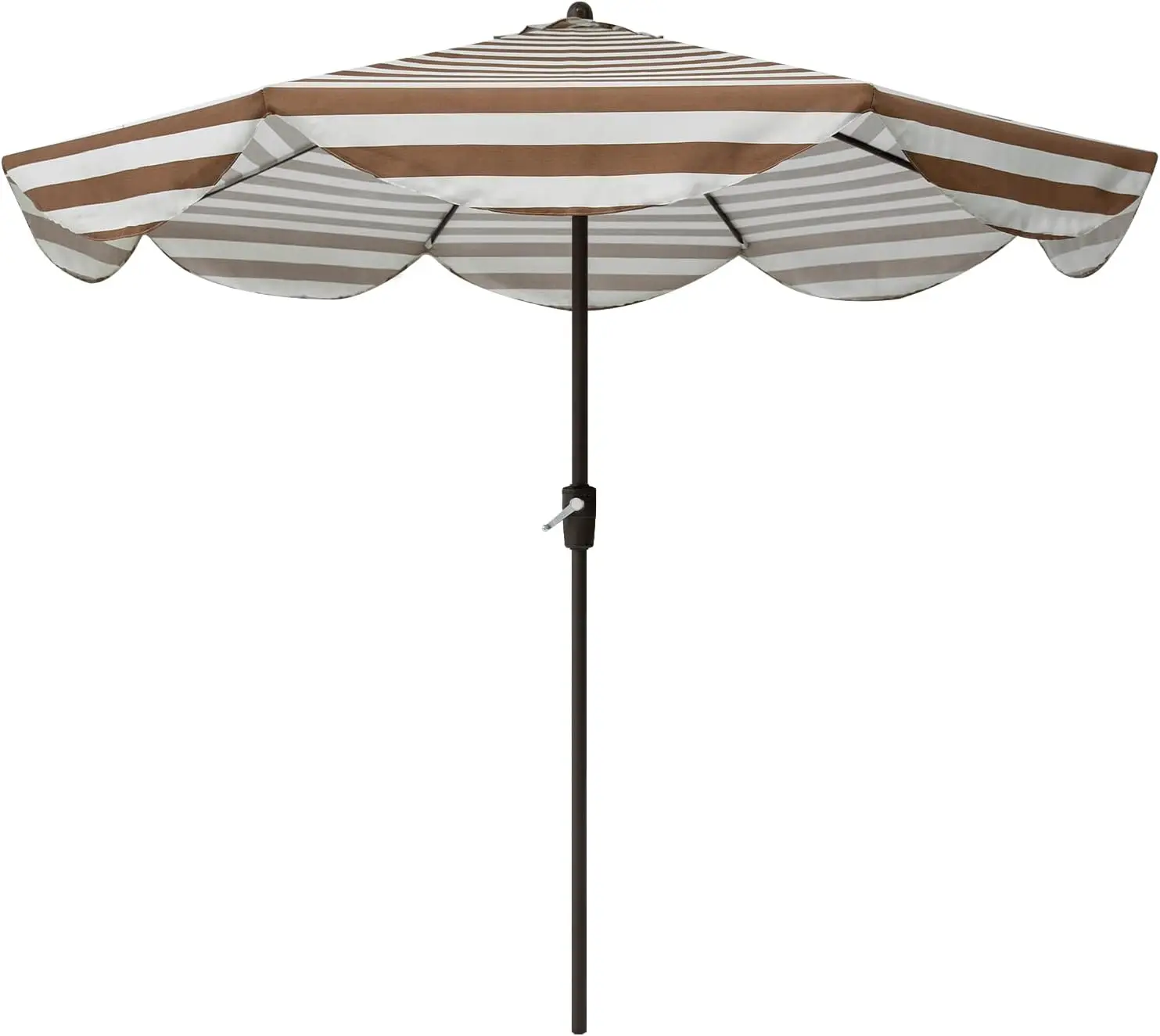 9ft Auto Tilt Patio Umbrella (Khaki Stripe) | Scalloped Outdoor Umbrella, Fade Resistant Canopy, 8 Sturdy Ribs, Luxurious Vintag