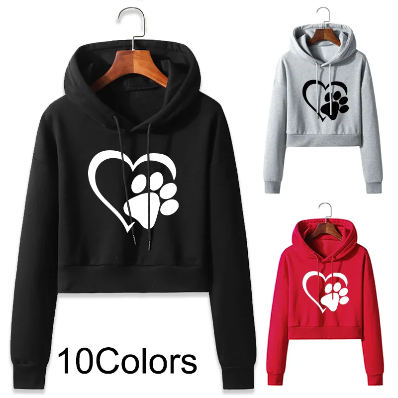 

Women Crop Top Hoodie Casual Long Sleeve Hooded Short Sweatshirt Sexy Printed Crop Sweaters 10 Colors