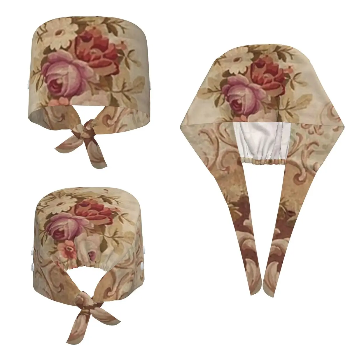 Antique Rose Floral French Aubusson Rug Print Scrub Hat Doctor Working Surgical Cap Men Women Adjustable Nursing Caps Dentist