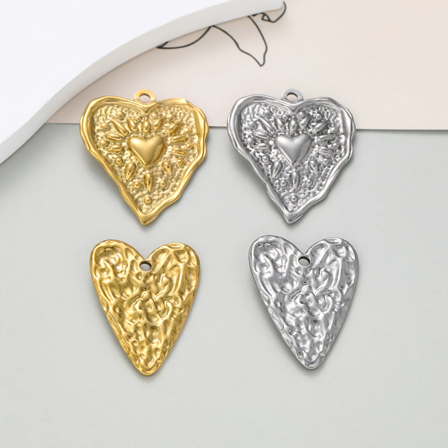 2Pcs/Pack 2 Styles 304 Stainless Steel Heart Shape Charms Pendants for DIY Bracelet Necklace Jewelry Making Accessories image 2