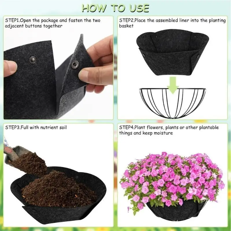 

Felt Liners for Hangings Basket Round Flower Baskets Replacement Liners for Planter Indoor Garden Flowers Vegetables C5AD