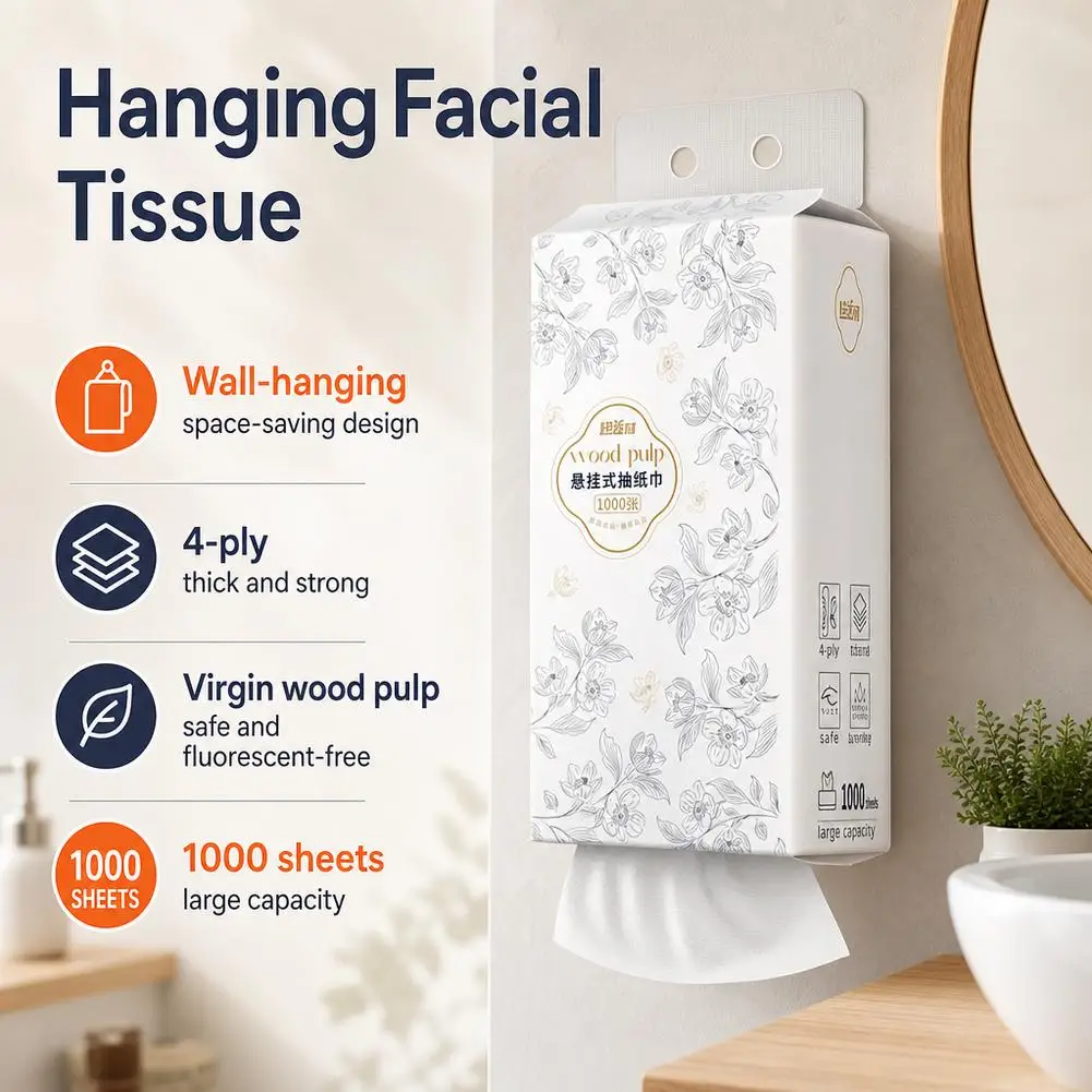 4-Layer Thick Drawn Paper Hanging Household Large Bag Toilet Paper Napkins Full Box Commercial 1200 Sheets Pull-Out Paper Towels