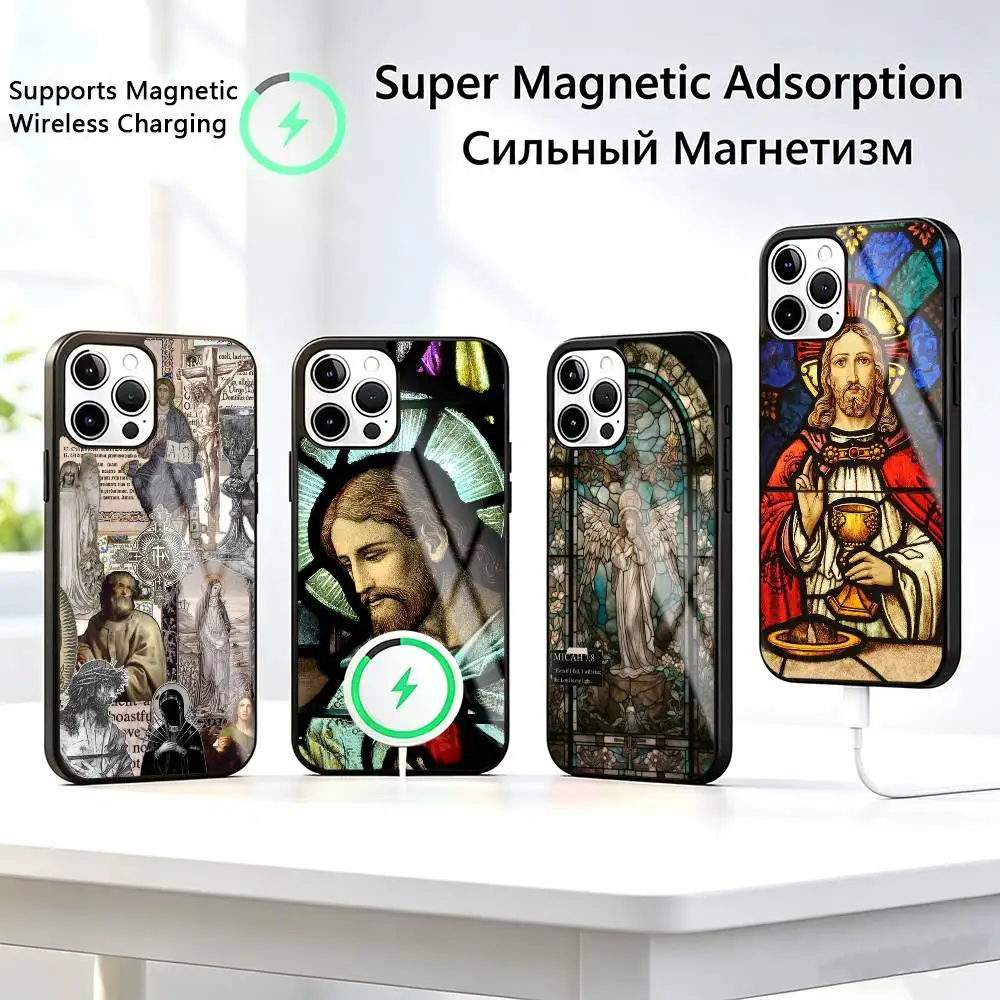 

Classic-c Stained Glass Jesus Christ Phone Case For iPhone17,16,15,14,13,12,11 Plus,Pro Allows magnetic wireless charging
