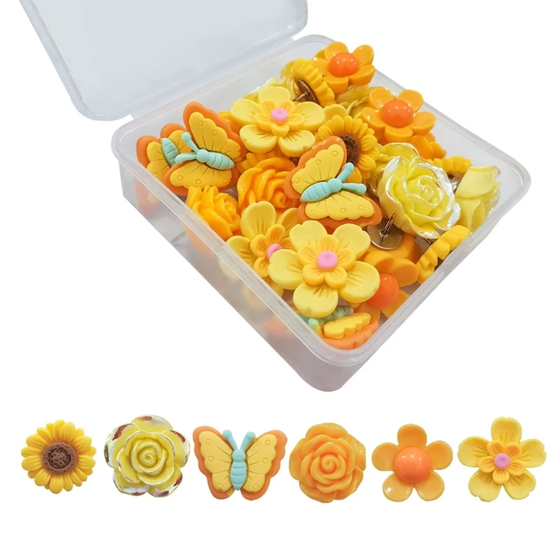 30pcs Flower Shape Push Pins Multiple Use Decorative Thumb Tacks Flower Pushpin for Organizing & Styling Your Work Space