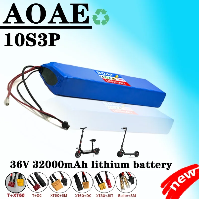 36V 32000mAh 18650 Rechargeable Lithium Battery Pack 10S3P Power Modified Bicycle Scooter Electric Vehicle with BMS+charger