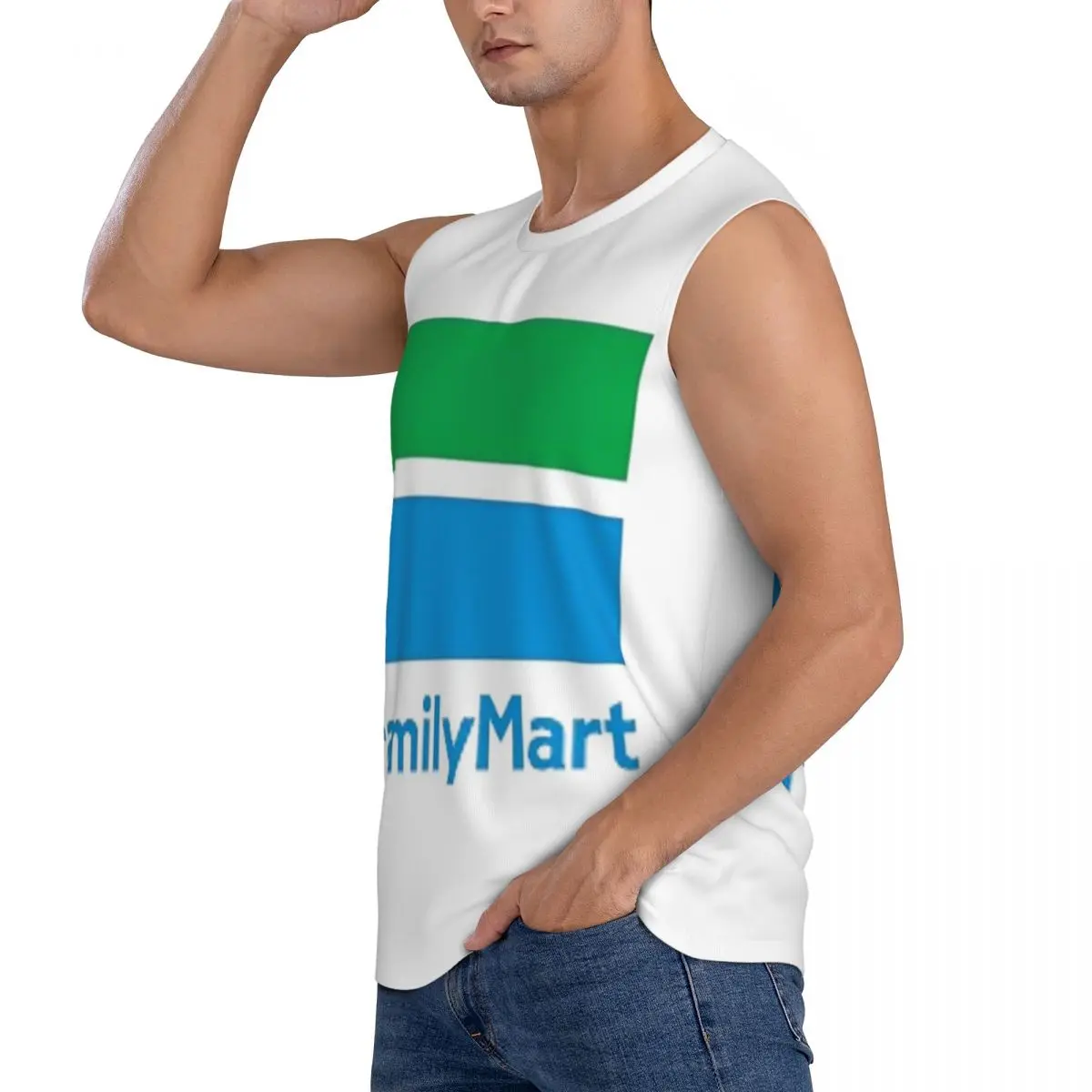 Family Mart Men Sleeveless Tank Tops Quick Dry Breathable Gym Fitness Running Summer Casual Sport Vest