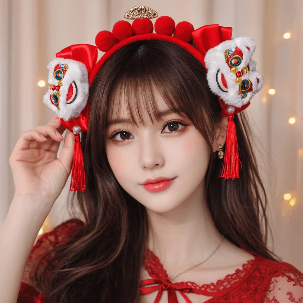 

Princess Horse New Year Hair Hoop Embroidered Bow Bow Red Headband Tang Suit Tassel Hanfu Hair Accessories Winter