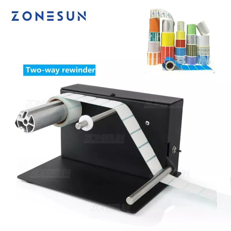 ZONESUN 180MM Automatic label rewinding Machine, barcode label two-way rewinder, label paper rewinder