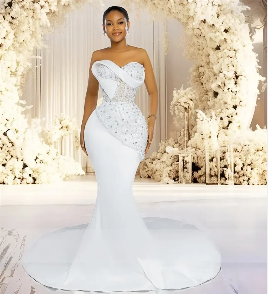 New Arrival Pearls Mermaid Wedding Dresses 2027 Sweetheart Beading Crystals African Bride Bridal Gown vestido de novia boda