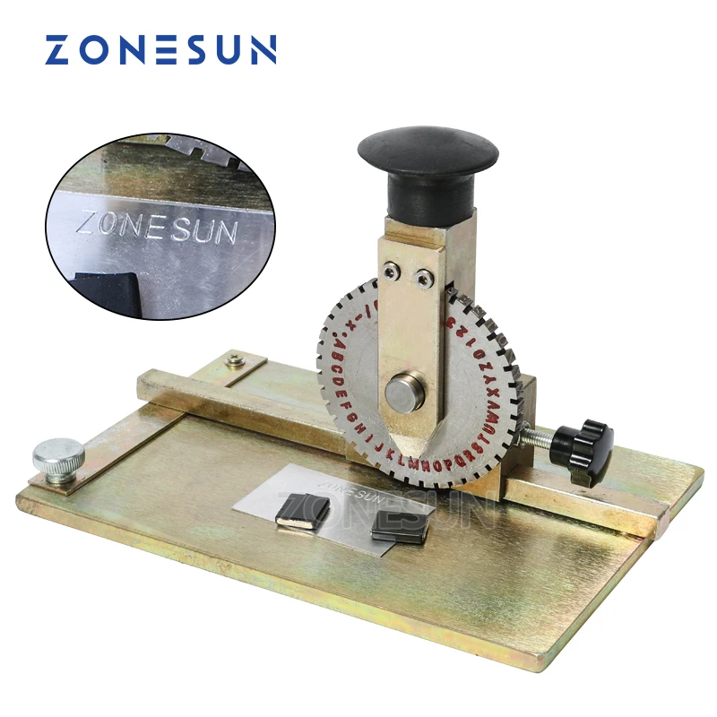 ZONESUN Manual Metal Stamping Marking Machine Deboss Embossing Machine Dog Tag Metal Plate Stamping Embosser 6mm Letter Printing