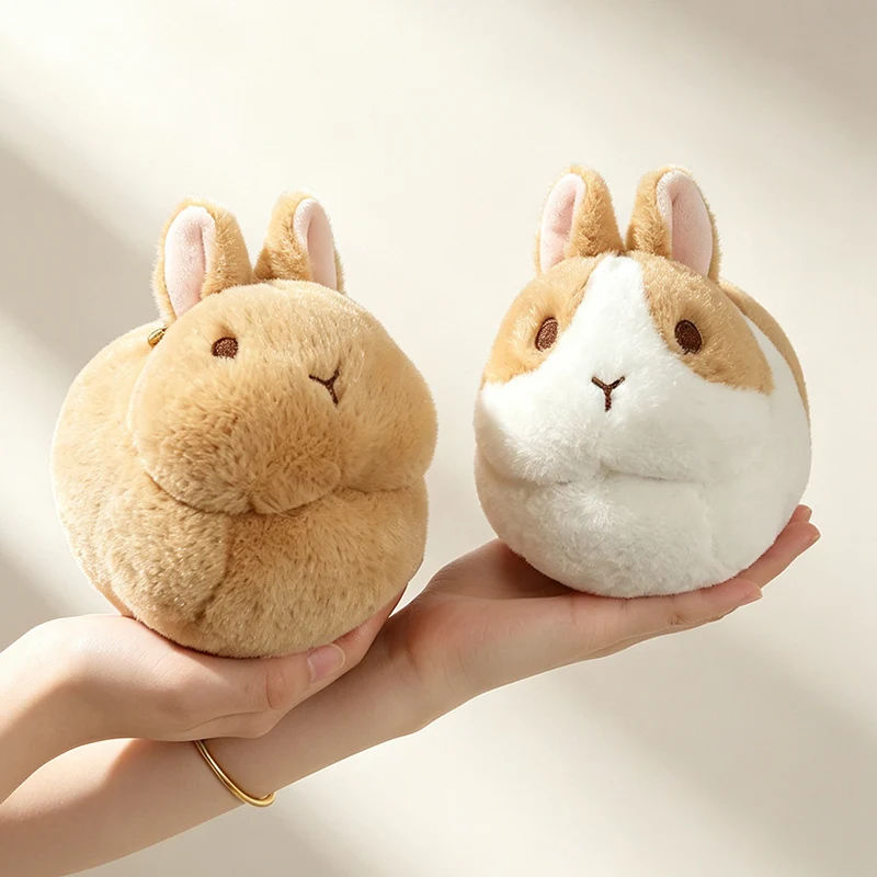 Kawaii Round Fluffy Bunny Plush Keychain Mini Rabbit Stuffed Doll Pendant Soft Animal Bag Charm Backpack Key Ring Cute Gift
