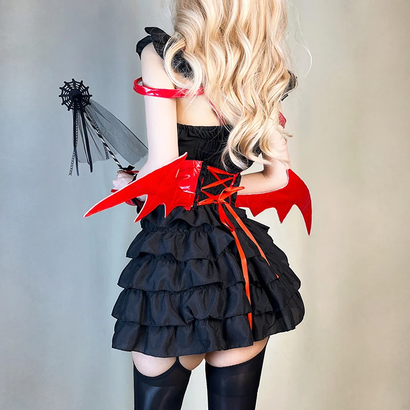 AniLV Halloween Night Demon Maid Unifrom Cosplay Women Night Elves Magic Little Devil Wings Outfits Clothes Costumes