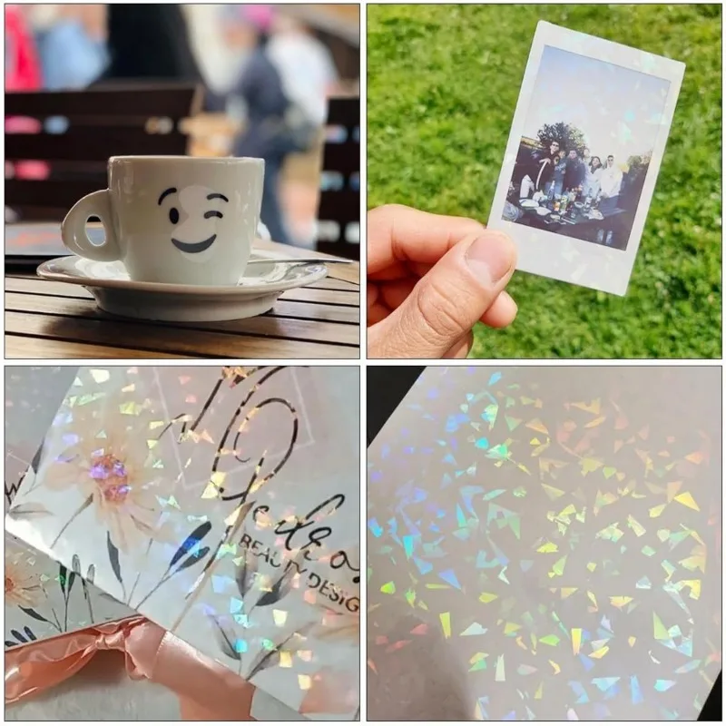 5 Pieces Holographic Stickers Transparent,Self-adhesive and Waterproof Hologram Paper A4,Suitable for Hand Decoration (4 Styles)